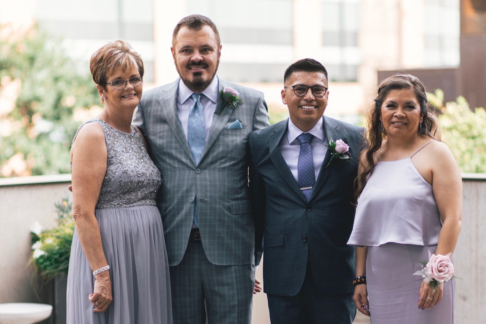 Rebecca with Garrett, his husband David, and David's sister Luz · c. 2019