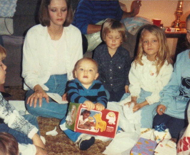 Rebecca and family opening gifts · c. 1987