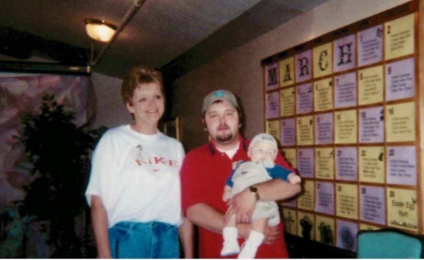 A young Rebecca with family and a baby · c. 1980